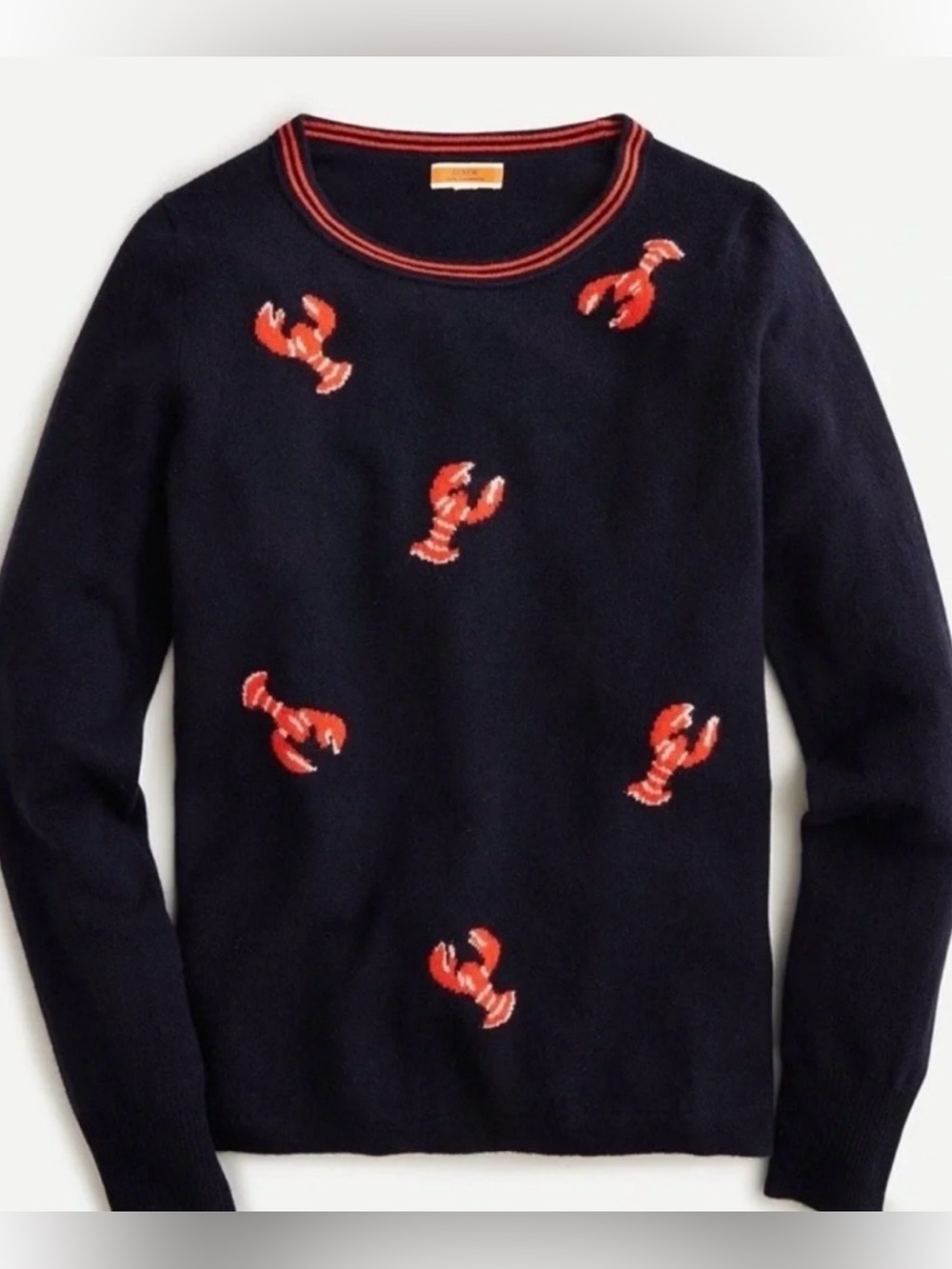 J.Crew 100% Cashmere Flying Lobster Sweater Navy Red Size S